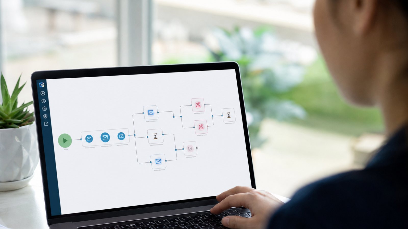 Gérant configurant un scénario de relances automatiques sur son écran